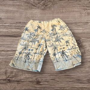 Capacity Women’s Linen Blend Pleated Bermuda Shorts Palm Trees on Jute XL NWT